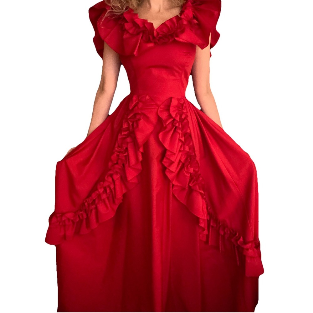 Vintage Red Southern Belle Gown With Ruffles Size XS